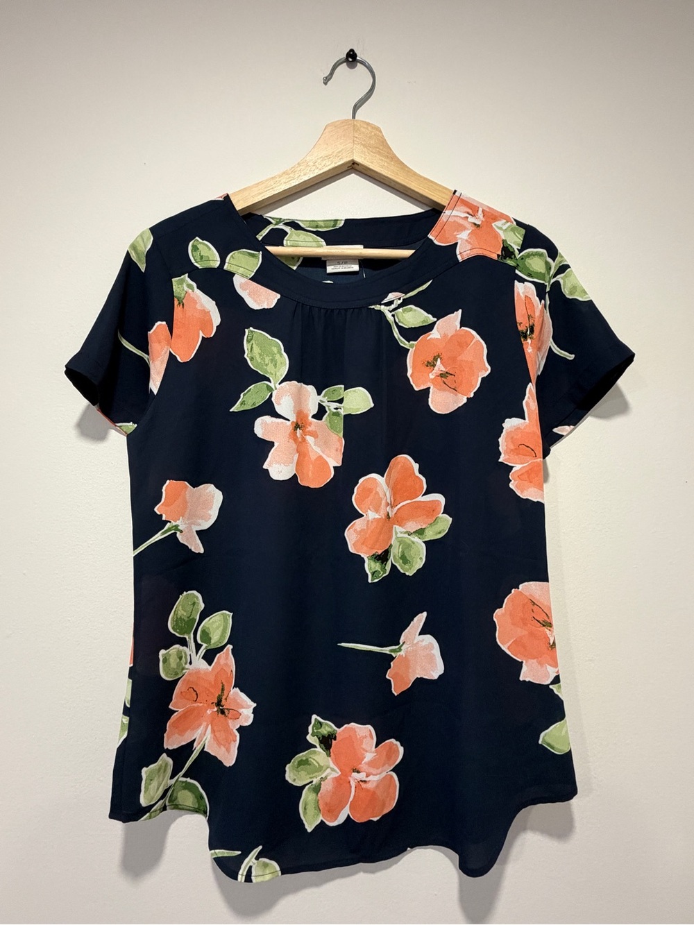 Van Heusen Navy Short-Sleeve Top with Coral Floral Print